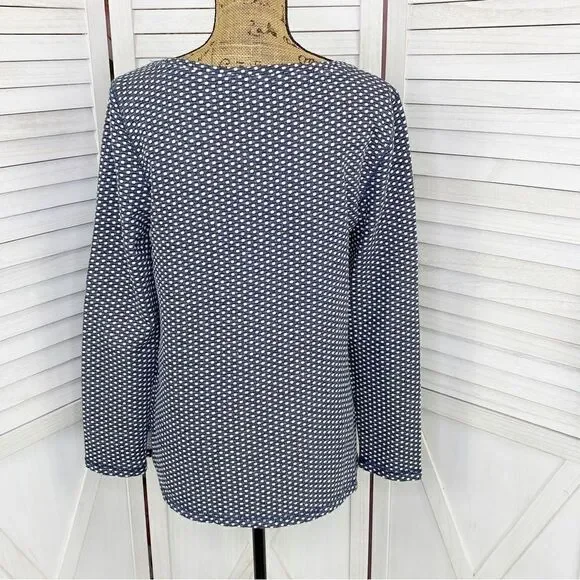 Talbots Polkadot Knit Kangaroo Pocket Pullover Top Blue White Small - Picture 4 of 13